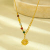 Wholesale Stainless Steel Retro Sun Pendant Necklace For Women Electroplated Gold Colorful Beaded Jewelry