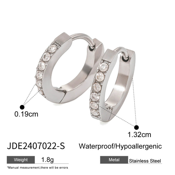 Wholesale Stainless Steel Rhinestone Circle Earrings For Women With Geometric Style And Electroplating Treatment