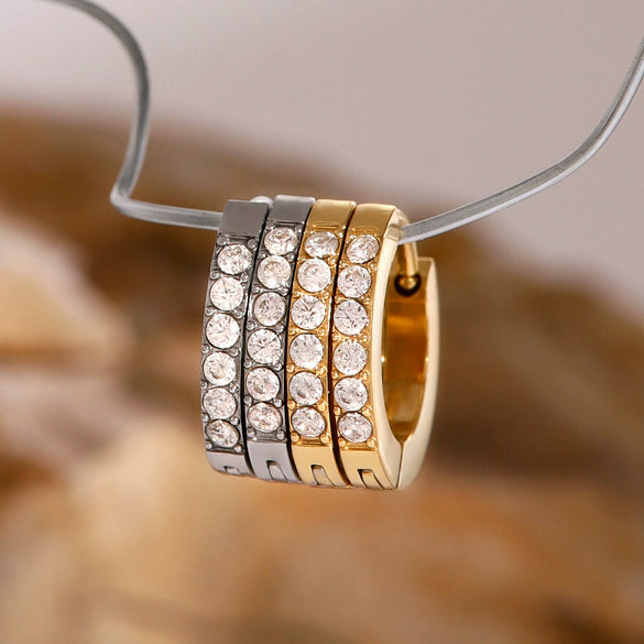 Wholesale Stainless Steel Rhinestone Circle Earrings For Women With Geometric Style And Electroplating Treatment