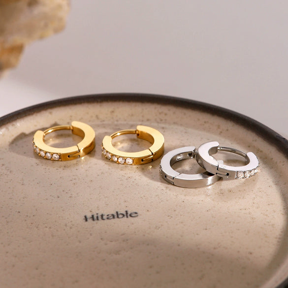 Wholesale Stainless Steel Rhinestone Circle Earrings For Women With Geometric Style And Electroplating Treatment