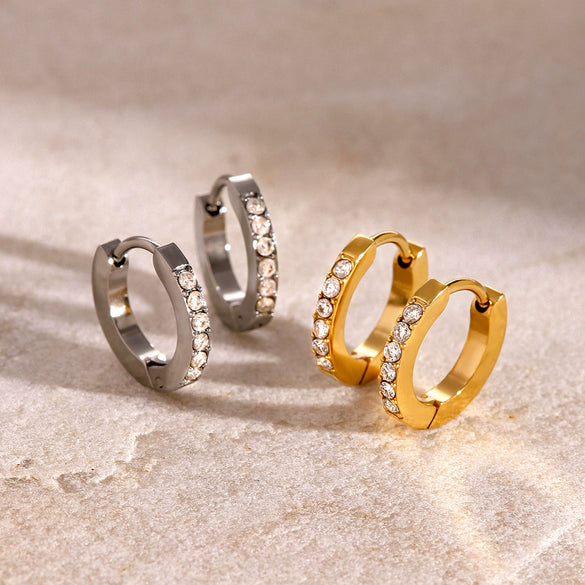 Wholesale Stainless Steel Rhinestone Circle Earrings For Women With Geometric Style And Electroplating Treatment