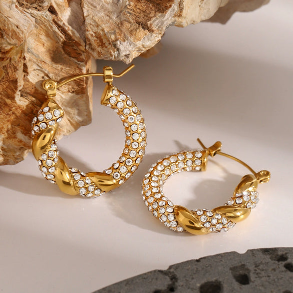 Wholesale Stainless Steel Rhinestone Circle Earrings With Geometric Design And Electroplating For Women