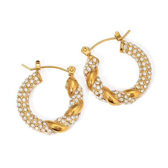 Wholesale Stainless Steel Rhinestone Circle Earrings With Geometric Design And Electroplating For Women