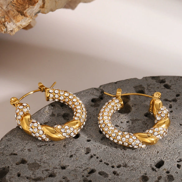 Wholesale Stainless Steel Rhinestone Circle Earrings With Geometric Design And Electroplating For Women