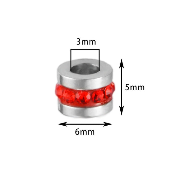Wholesale Stainless Steel Rhinestone Cylindrical Beads Jewelry For Diy Bracelet And Necklace Trendy Style With Diamond Pattern And Epoxy Process