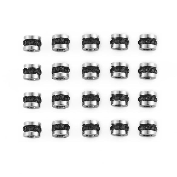 Wholesale Stainless Steel Rhinestone Cylindrical Beads Jewelry For Diy Bracelet And Necklace Trendy Style With Diamond Pattern And Epoxy Process