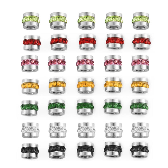 Wholesale Stainless Steel Rhinestone Cylindrical Beads Jewelry For Diy Bracelet And Necklace Trendy Style With Diamond Pattern And Epoxy Process