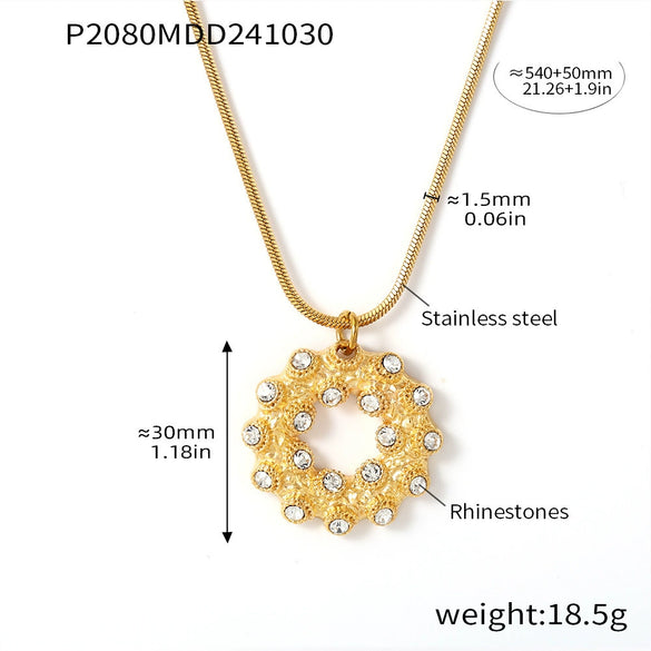 Wholesale 316L Stainless Steel Rhinestone Donut Jewelry Set With Electroplating Earrings And Necklaces For Women In Fashion And Geometric Style