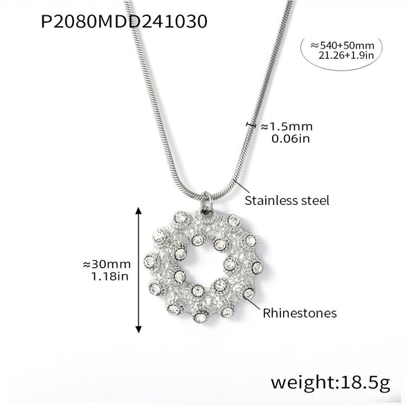 Wholesale 316L Stainless Steel Rhinestone Donut Jewelry Set With Electroplating Earrings And Necklaces For Women In Fashion And Geometric Style