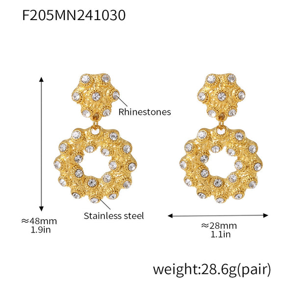 Wholesale 316L Stainless Steel Rhinestone Donut Jewelry Set With Electroplating Earrings And Necklaces For Women In Fashion And Geometric Style