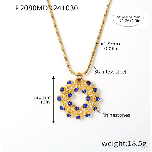 Wholesale 316L Stainless Steel Rhinestone Donut Jewelry Set With Electroplating Earrings And Necklaces For Women In Fashion And Geometric Style