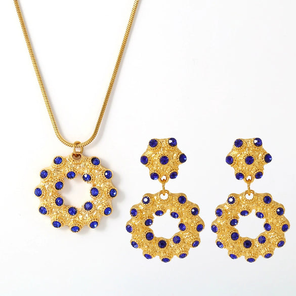 Wholesale 316L Stainless Steel Rhinestone Donut Jewelry Set With Electroplating Earrings And Necklaces For Women In Fashion And Geometric Style