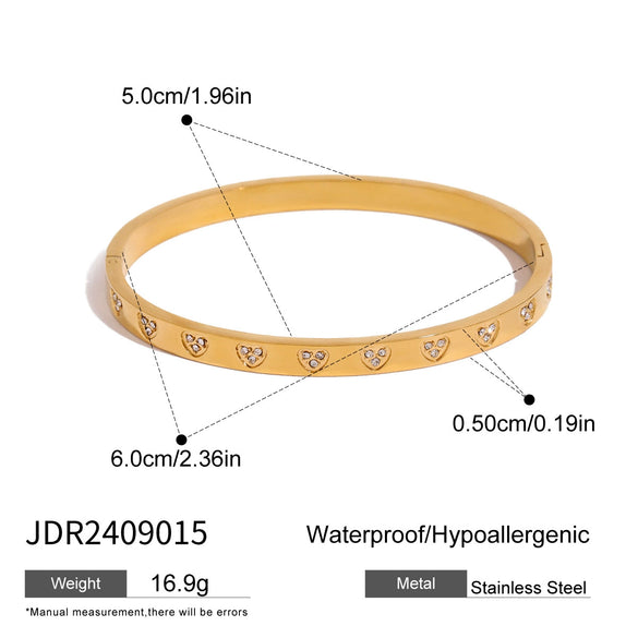 Wholesale Stainless Steel Rhinestone Love Shaped Bracelet With Electroplating