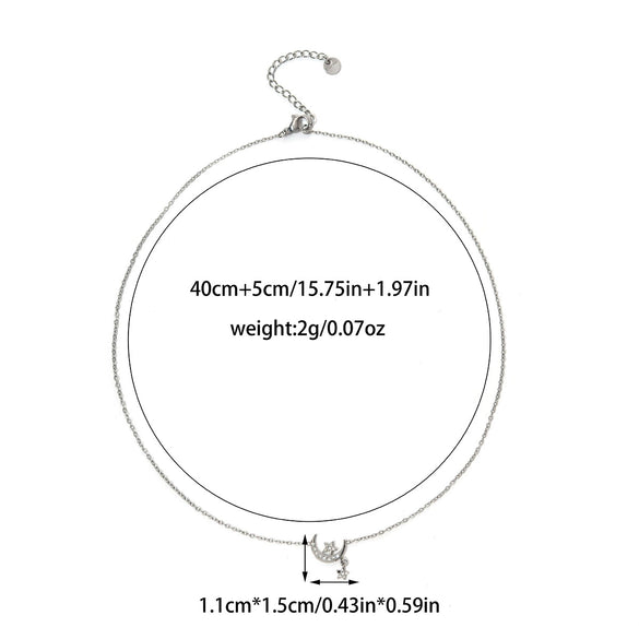 Wholesale Stainless Steel Rhinestone Star Moon Pendant Conventional Chain Necklace With Geometric Pattern And Electroplating Preppy Style