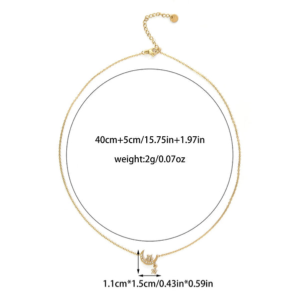 Wholesale Stainless Steel Rhinestone Star Moon Pendant Conventional Chain Necklace With Geometric Pattern And Electroplating Preppy Style