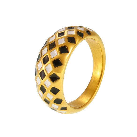 Wholesale Stainless Steel Rhombus Pattern Light Luxury Style Electroplating Women's Ring