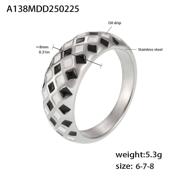 Wholesale Stainless Steel Rhombus Pattern Light Luxury Style Electroplating Women's Ring