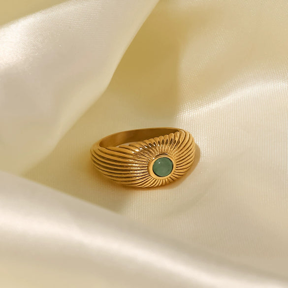 Wholesale Stainless Steel Ring And Bracelet Set French Retro Style Geometric Design Inlaid With Natural Stones For Women