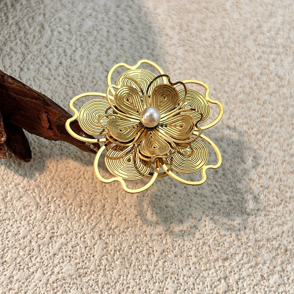 Wholesale Stainless Steel Ring Cut Out Flower Antique Minimalist Geometric Style With Electroplating