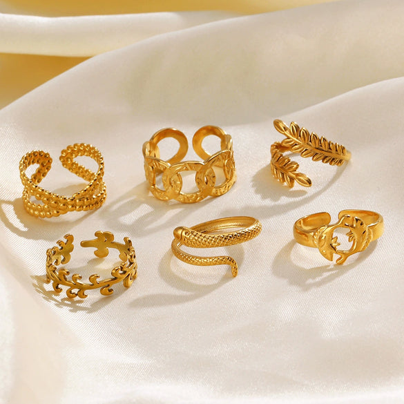 Wholesale Stainless Steel Ring For Women Geometric Hammer Chain Cross Opening Electroplated
