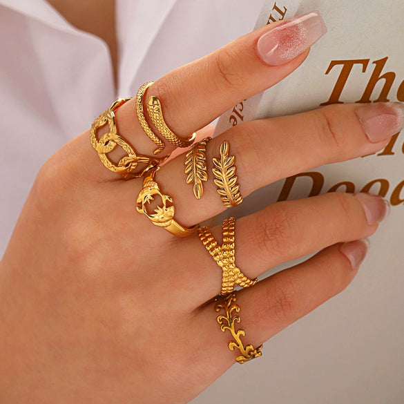 Wholesale Stainless Steel Ring For Women Geometric Hammer Chain Cross Opening Electroplated