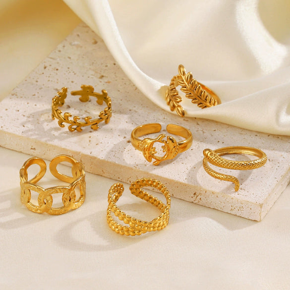 Wholesale Stainless Steel Ring For Women Geometric Hammer Chain Cross Opening Electroplated