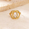 Wholesale Stainless Steel Ring For Women With Green Zircon Electroplated In Exaggerated Retro Style And Wave Pattern