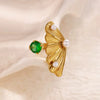 Wholesale Stainless Steel Ring For Women With Green Zircon Electroplated In Exaggerated Retro Style And Wave Pattern