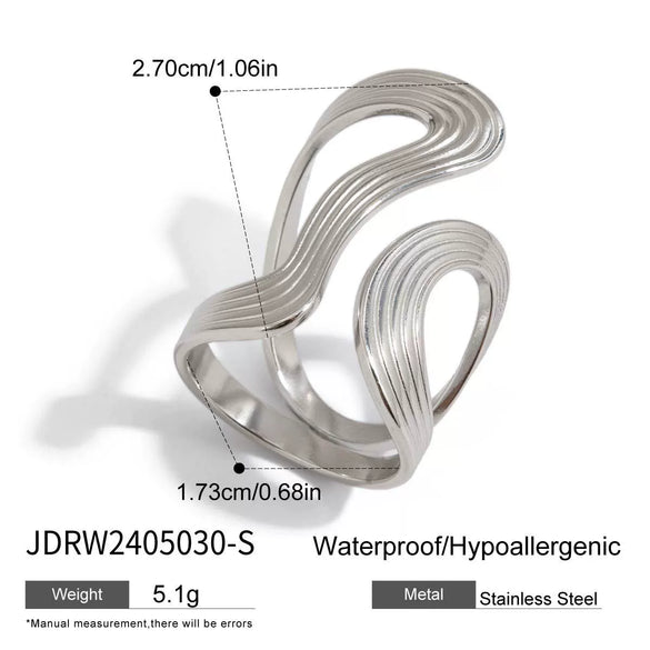 Wholesale Stainless Steel Ring For Women With Wave And Geometric Patterns Electroplated