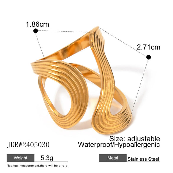 Wholesale Stainless Steel Ring For Women With Wave And Geometric Patterns Electroplated