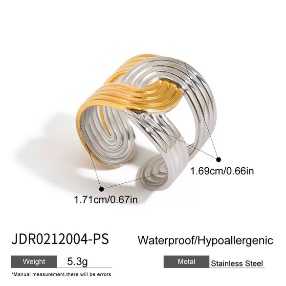 Wholesale Stainless Steel Ring For Women With Wave And Geometric Patterns Electroplated