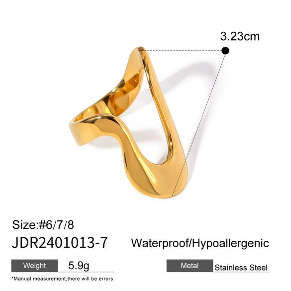 Wholesale Stainless Steel Ring For Women With Wave And Geometric Patterns Electroplated