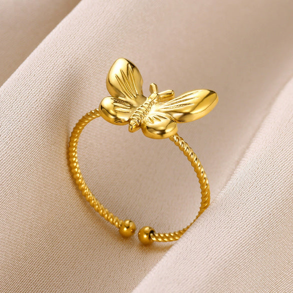 Wholesale Stainless Steel Ring Heart Butterfly Geometric Style 18K Goldplated Jewelry