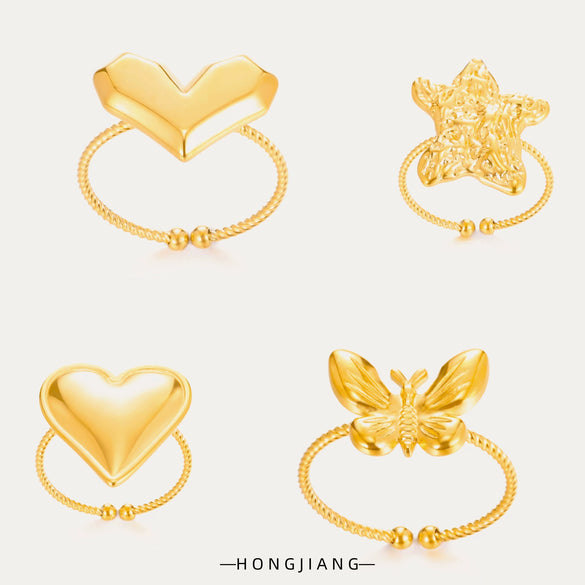 Wholesale Stainless Steel Ring Heart Butterfly Geometric Style 18K Goldplated Jewelry