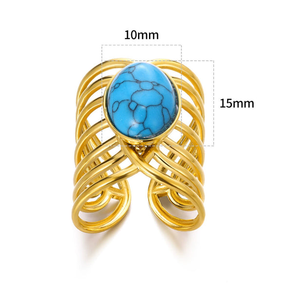 Wholesale Stainless Steel Ring In Sun Shape With Inlaid Turquoise Electroplated Unisex And Women's Jewelry