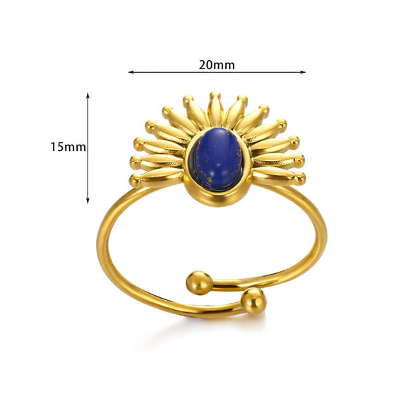 Wholesale Stainless Steel Ring In Sun Shape With Inlaid Turquoise Electroplated Unisex And Women's Jewelry