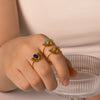 Wholesale Stainless Steel Ring In Sun Shape With Inlaid Turquoise 18K Furnace Vacuum Plated For Women Ins French Style