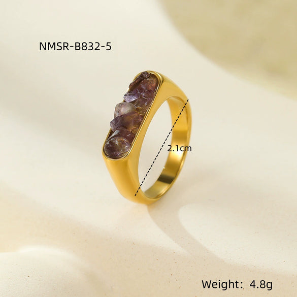 Wholesale Stainless Steel Ring Inlaid With Natural Stone French Retro Light Luxury Style For Women Electroplated