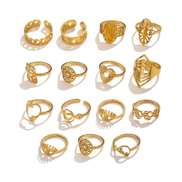 Wholesale Stainless Steel Ring Ins Cold Retro Style Round Shape 18K Gold Plated