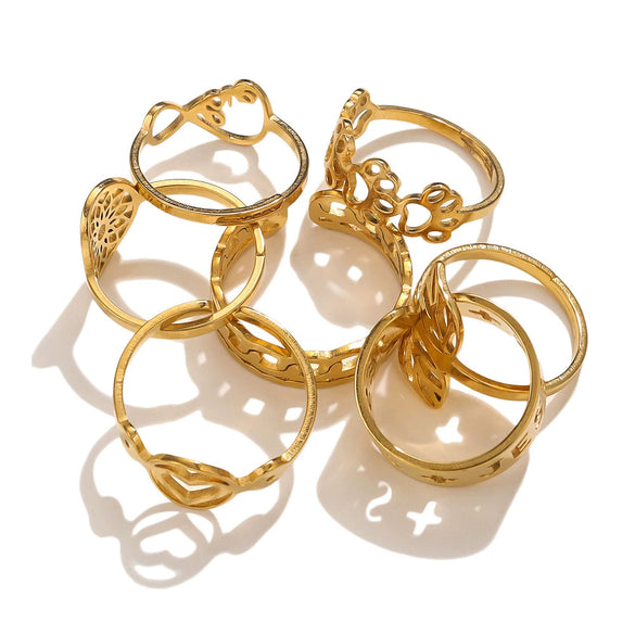 Wholesale Stainless Steel Ring Ins Cold Retro Style Round Shape 18K Gold Plated