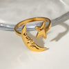 Wholesale Stainless Steel Ring Jewelry With Quiet Design Style Geometric Pattern Electroplating For Women Star Moon Opening Shape