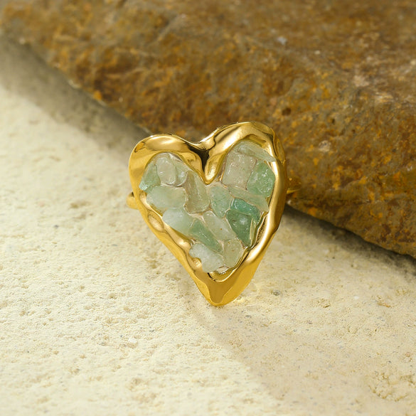 Wholesale Stainless Steel Ring 18K Gold Plated Inlaid With Natural Stone Geometric Light Luxury Style For Women