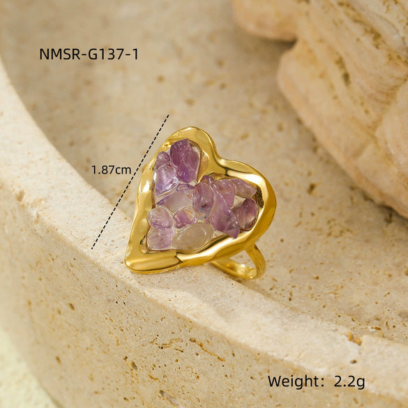 Wholesale Stainless Steel Ring 18K Gold Plated Inlaid With Natural Stone Geometric Light Luxury Style For Women