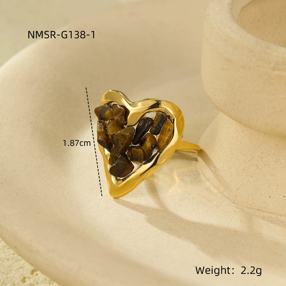 Wholesale Stainless Steel Ring 18K Gold Plated Inlaid With Natural Stone Geometric Light Luxury Style For Women