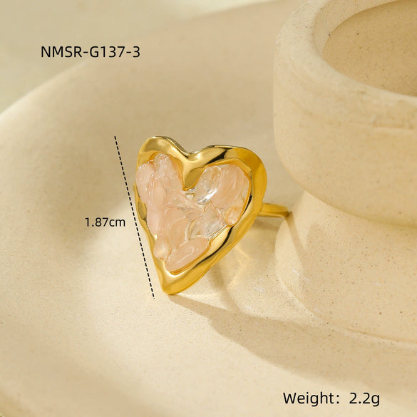 Wholesale Stainless Steel Ring 18K Gold Plated Inlaid With Natural Stone Geometric Light Luxury Style For Women