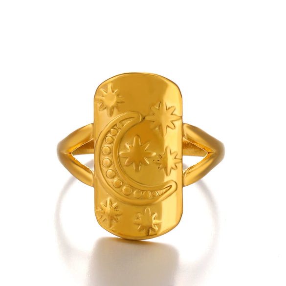 Wholesale Stainless Steel Ring Retro Geometric Star Moon Style Oil Pressure Electroplating For Women