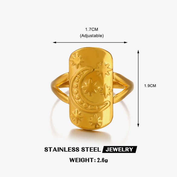 Wholesale Stainless Steel Ring Retro Geometric Star Moon Style Oil Pressure Electroplating For Women