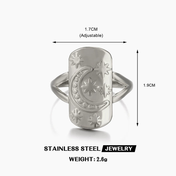 Wholesale Stainless Steel Ring Retro Geometric Star Moon Style Oil Pressure Electroplating For Women