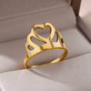 Wholesale Stainless Steel Ring With Butterfly Crown And Heart Shaped Design Geometric Style Electroplated