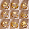 Wholesale Stainless Steel Ring With Butterfly Crown And Heart Shaped Design Geometric Style Electroplated